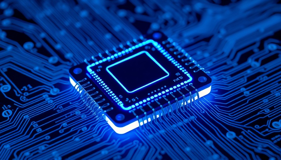 Intel’s Design and Manufacturing Capabilities showcased through a digital microchip with blue circuits.