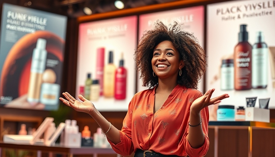 Presentation on stage about beauty products for minority and women-owned businesses.