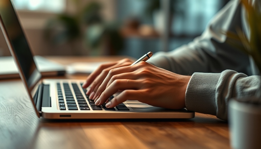 Person engaged in online reputation management using AI on a laptop.