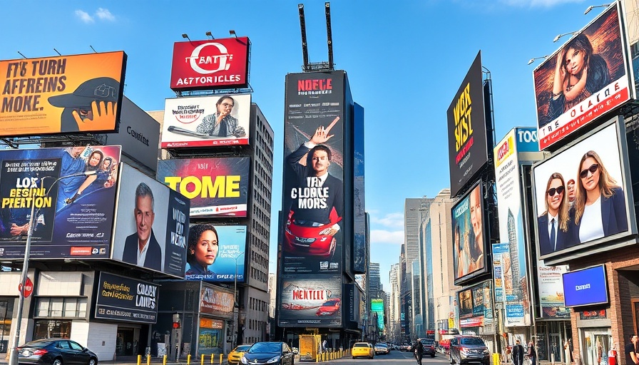 Diverse billboards showcasing OOH advertising trends 2025.