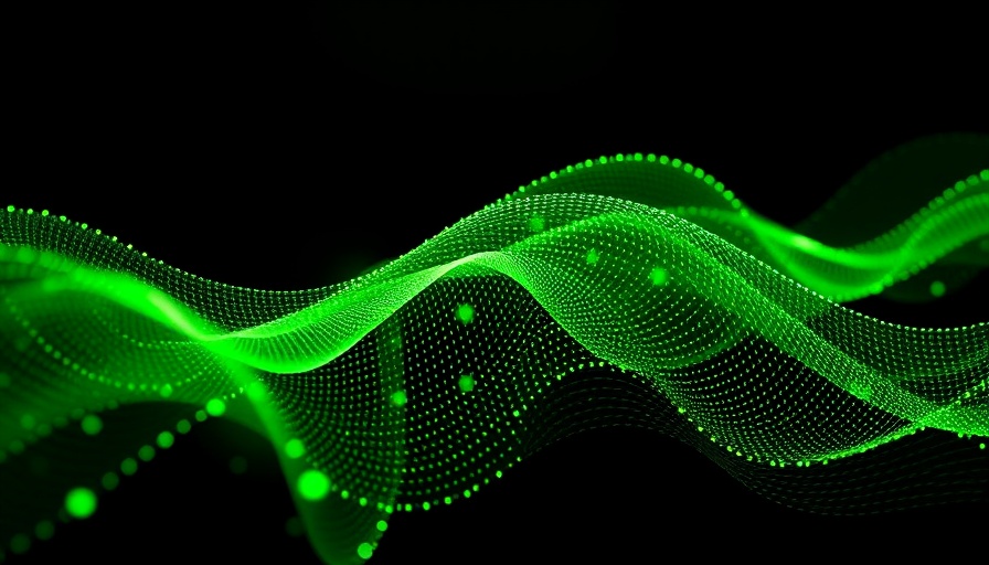 Futuristic green digital particles wave illustrating AI in observability.