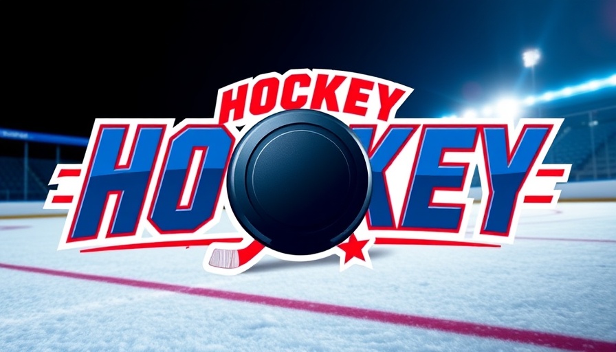 Bold sports logo with dynamic lettering and hockey puck.