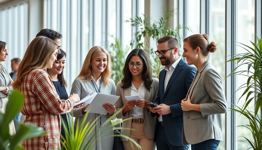 Diverse workplace team discussing policies in bright office.