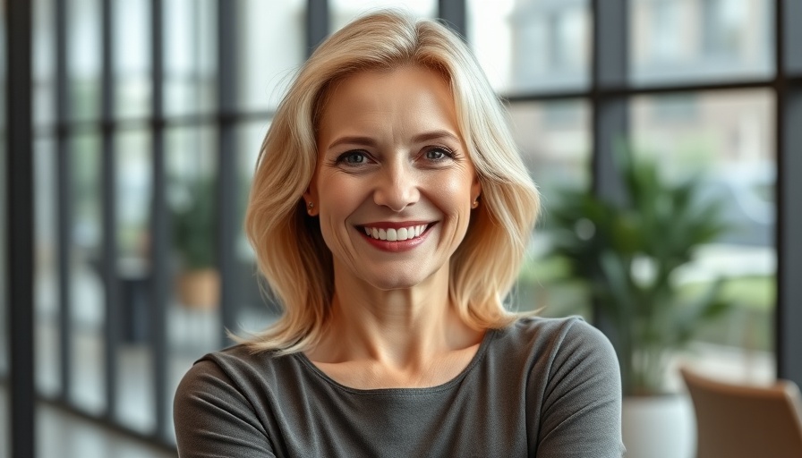 Smiling woman indoors, casual attire, natural light.