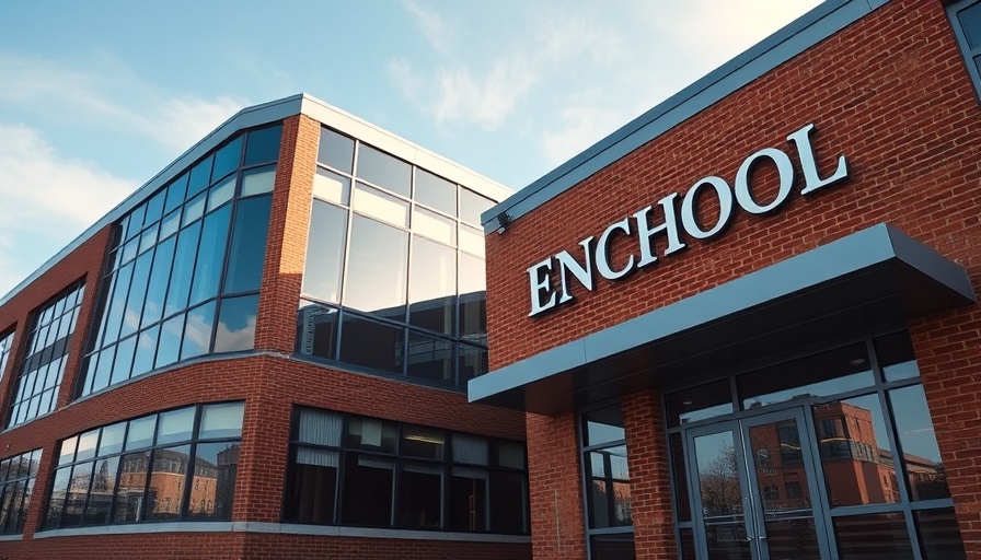 Modern school building with Union-Endicott sign against clear sky.