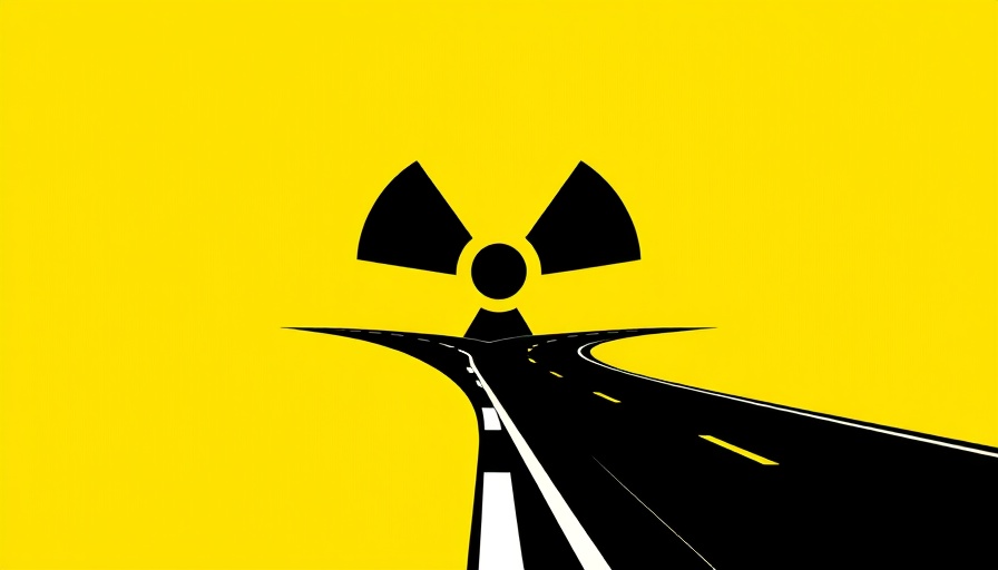 Stylized atomic sign with road, abstract design, Florida radioactive waste.