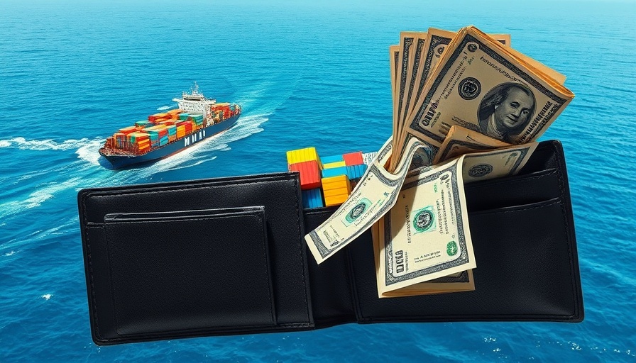 Impact of trade war on finances with cargo ship and dollars.