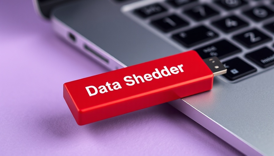 Bright red Data Shredder Stick plugged into a laptop.