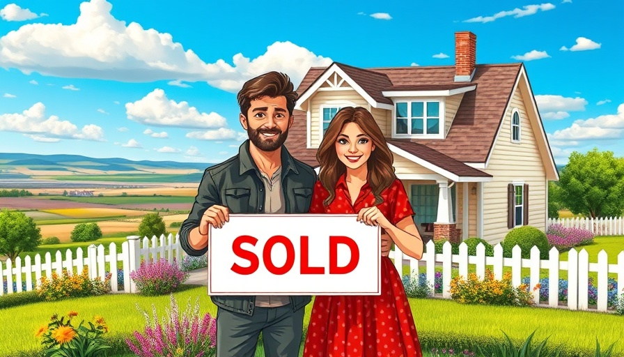 Charming country home with couple holding 'Sold' sign in North Dakota.