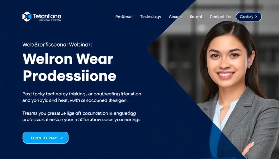 Webinar announcement for technology event, female portrait.