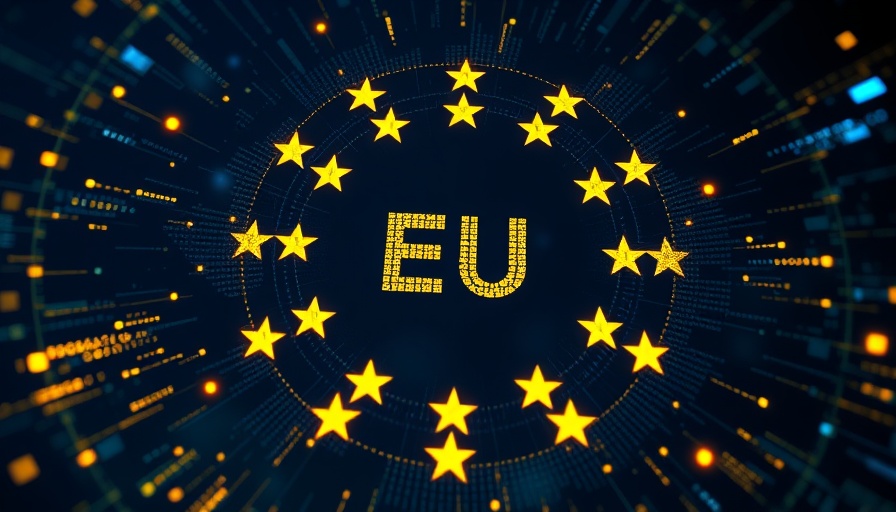 EU AI Code of Practice concept with binary code and EU stars.