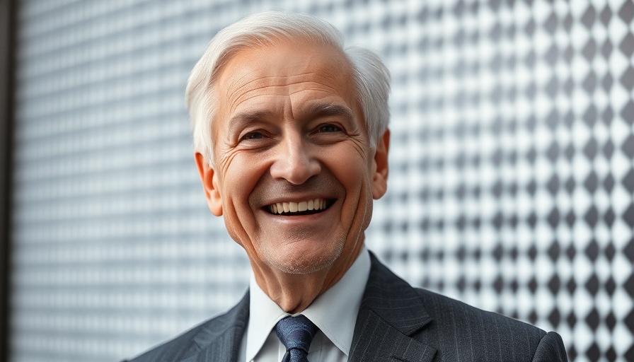 Smiling elderly man in formal wear with abstract background.