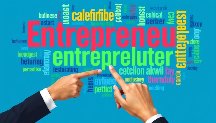 Entrepreneurship concept with highlighted terms, blue background.