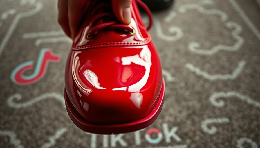Hand holding red shoe with TikTok branding, highlighting social media copyright infringement.