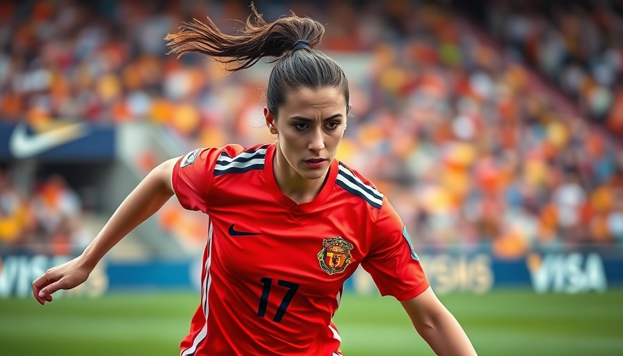 Focused female soccer player in action on the field surrounded by crowd.