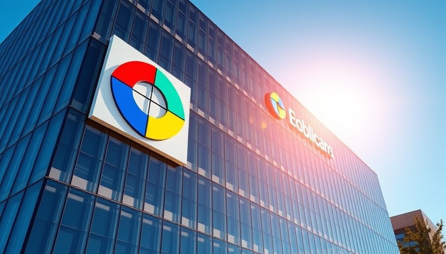 DevOps concept at a modern corporate building with colorful logo.