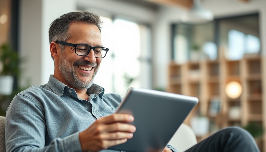 Man engages with tablet in bright setting, Win Clients From LinkedIn Without Posting.