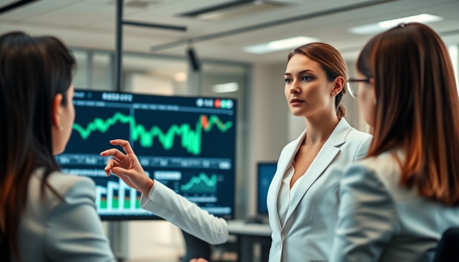 Businesswoman presenting stock charts, reputation management in stock prices.