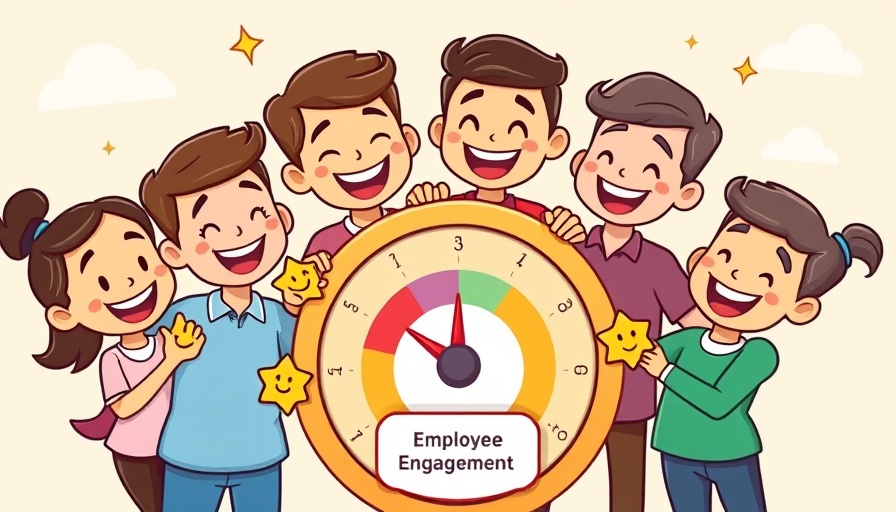 Cartoon illustration of employee engagement strategies with vibrant characters.