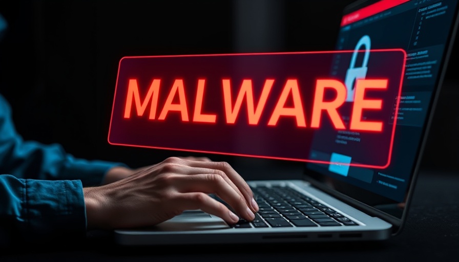 Person typing on laptop with a digital malware warning.