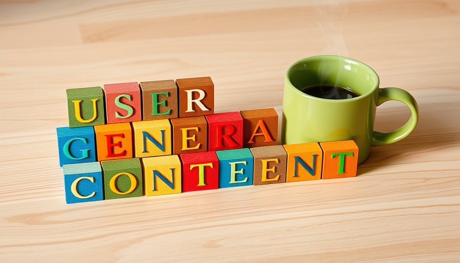 Wooden blocks spelling 'User Generated Content' with coffee mug, UGC marketing strategy.