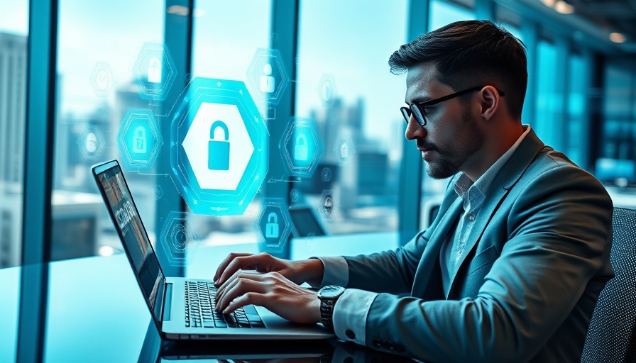 DevSecOps career path concept with person typing and digital icons.