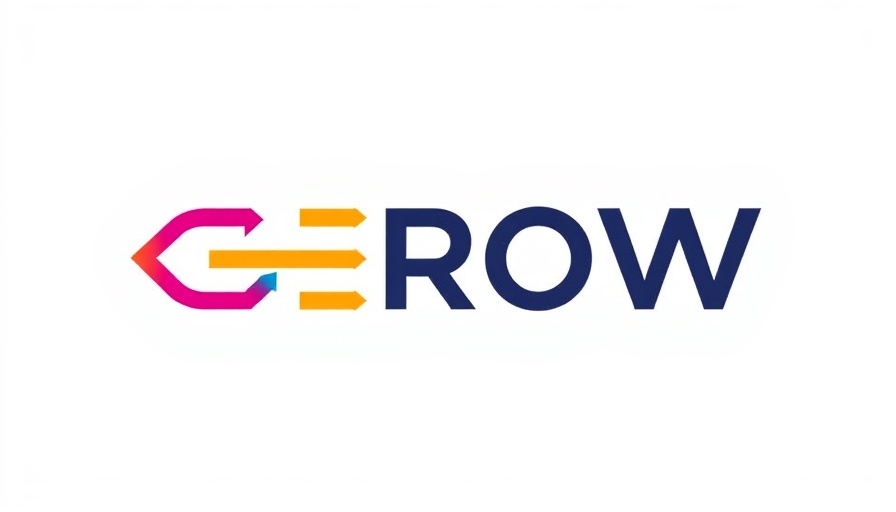 Modern logo with the word 'GROW' and dynamic arrows for funnel automation.