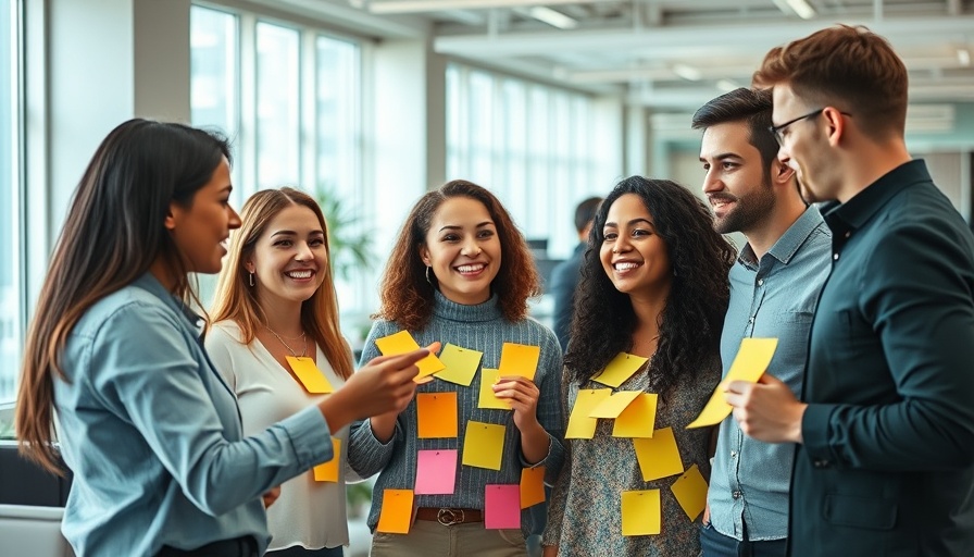 Team collaborating with sticky notes, highlighting shared fate in teams.