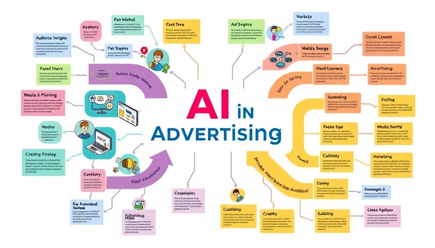 Colorful AI in Advertising Use Case Map with various aspects.