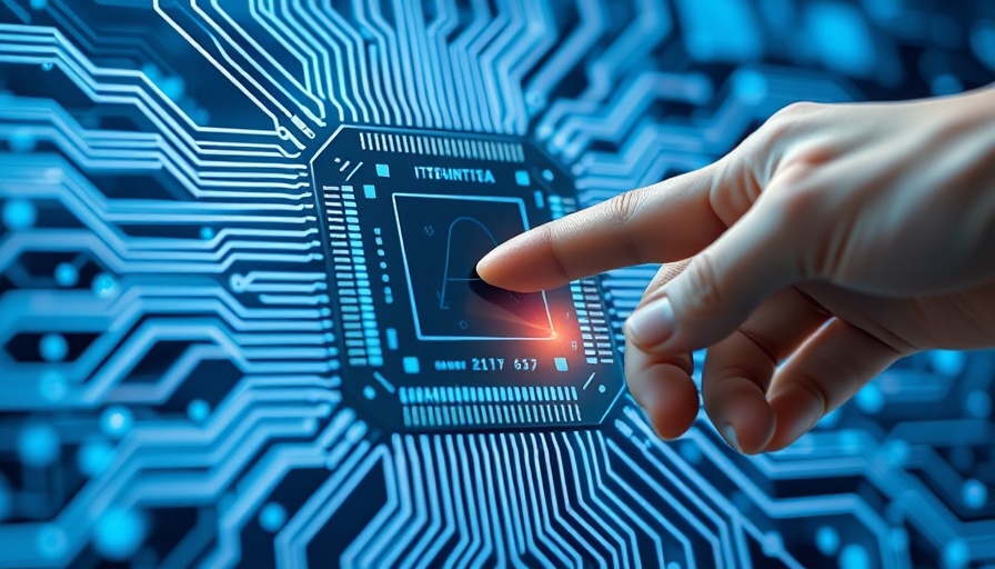 AI adoption in DevOps concept with a hand interacting with a digital AI circuit.