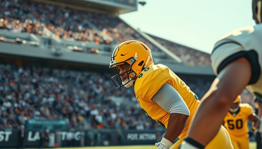 Football player facing opponent on field, social media moment.
