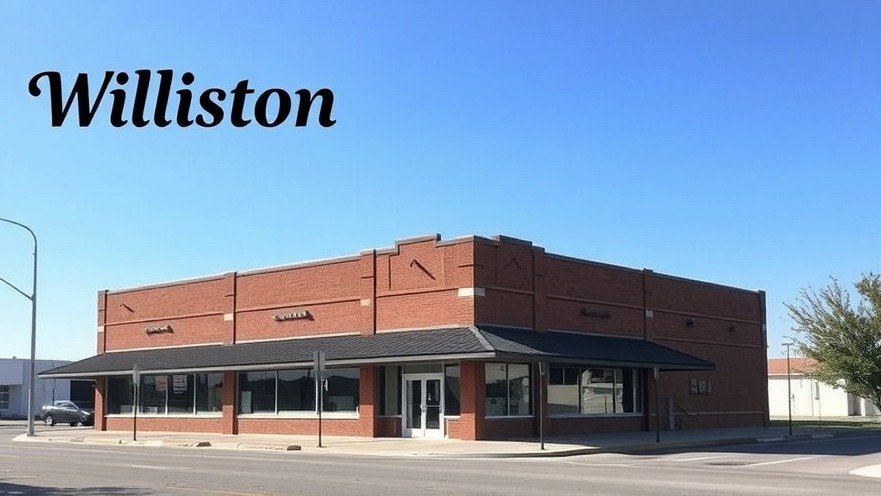 Stylish image of a building in Williston, ND with bold typography.