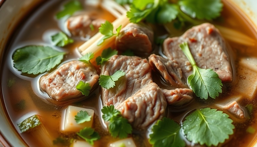 Steaming bowl of pho with beef and herbs at a Denver restaurant.