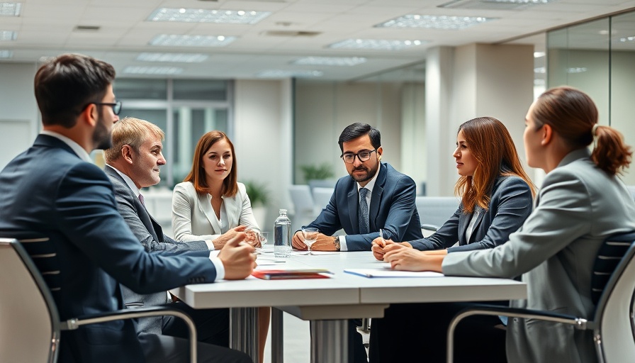 Professional meeting in Denver office, group discussion on news topic.