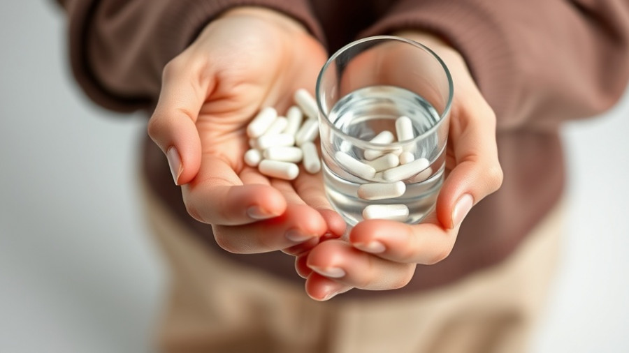 Person holding magnesium citrate capsules for constipation.