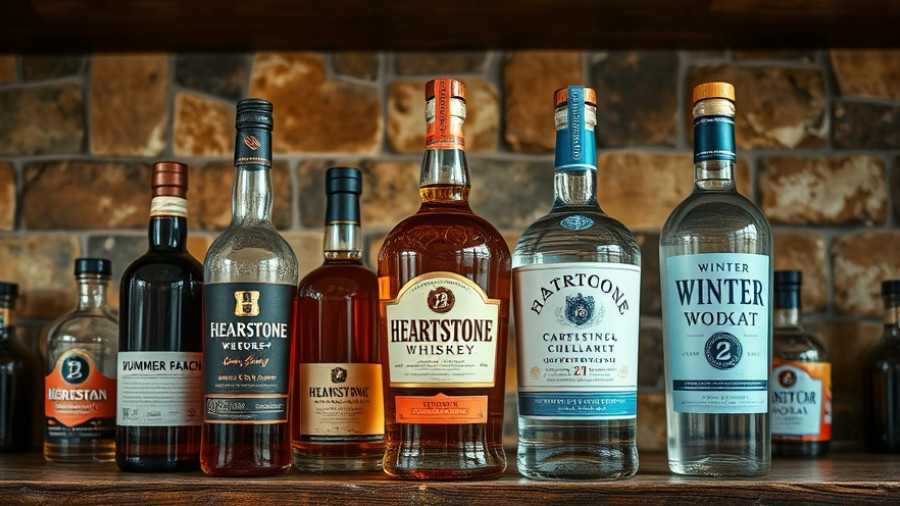 Littleton distillery liquidation display with diverse liquor bottles on a wooden shelf.