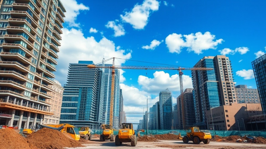 Urban construction site in Denver under clear blue skies.