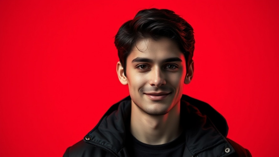 High contrast portrait of a young man against red background mimicking AI videos.