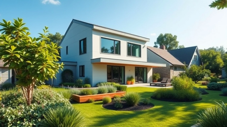 Modern home exterior with lush garden on a sunny day showcasing mortgage rates today.