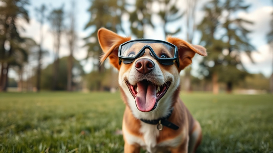 Dog in safety goggles enjoying the outdoors.