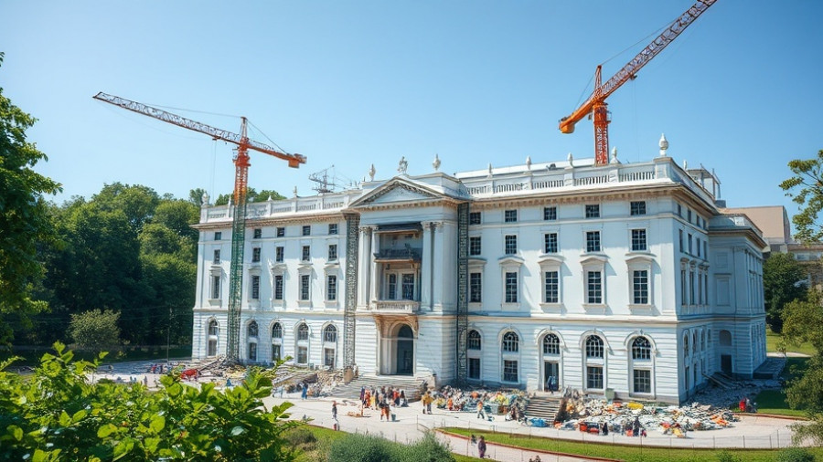 Construction at historic building as seen from above, surrounded by greenery. Denver local news.