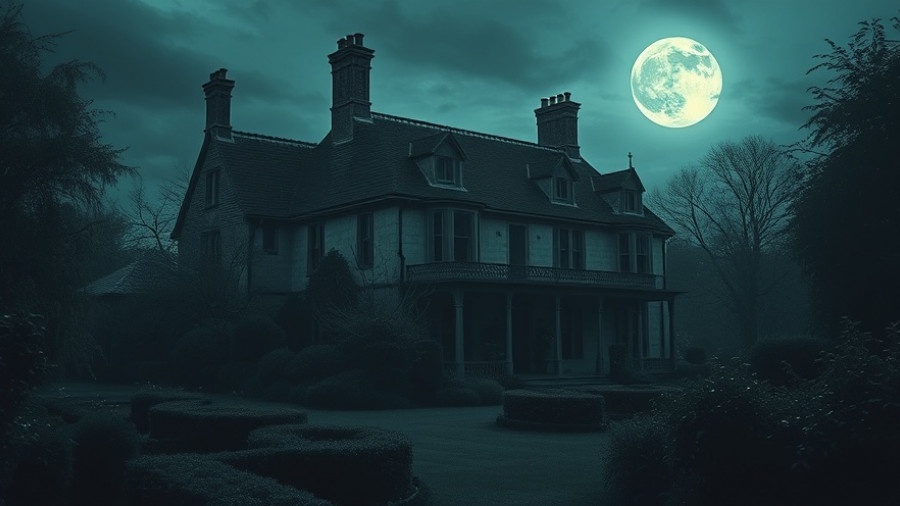 Eerie old manor under moonlight related to haunted home sales.