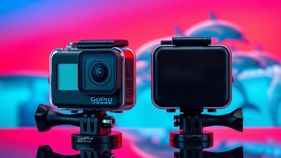 Best GoPro camera 2025, front and back view, vibrant background.