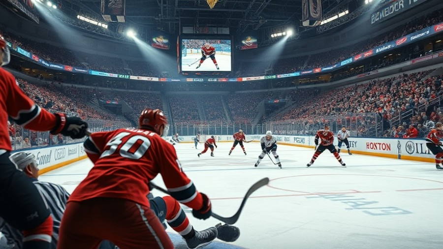 Intense ice hockey match with focused players battling, Denver local news.