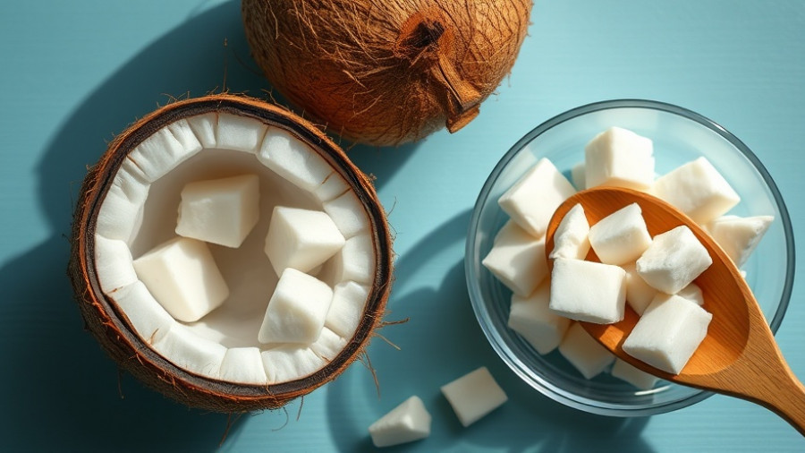 Open coconuts with coconut meat as a natural remedy for yeast infections.