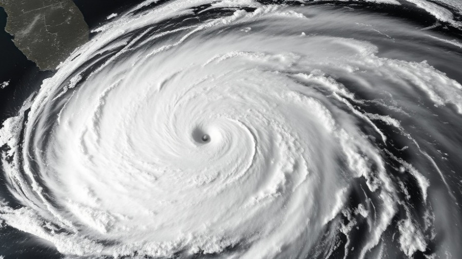 Aerial view of Hurricane Melissa showing swirling clouds and storm impact.