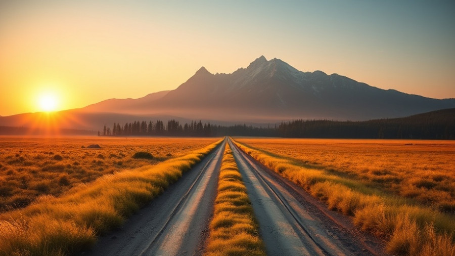 Scenic sunrise view of Mount Princeton and grassy plain.