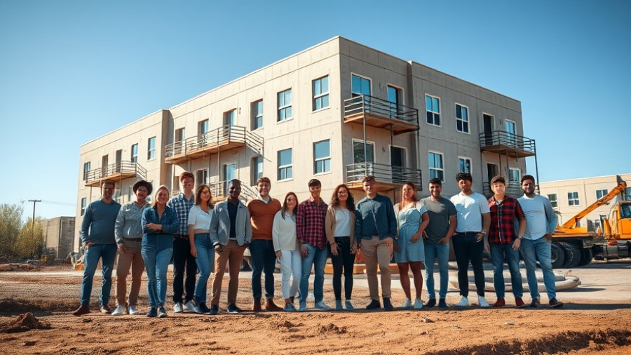 Community group at affordable housing construction site