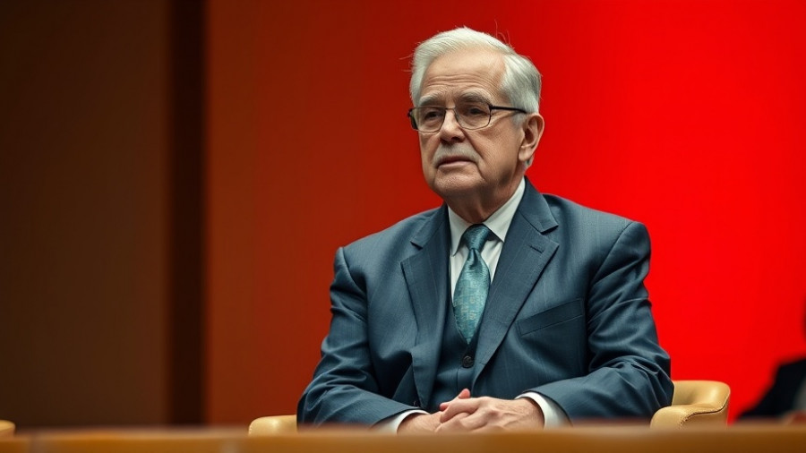 Distinguished man in a suit seated on stage during an event