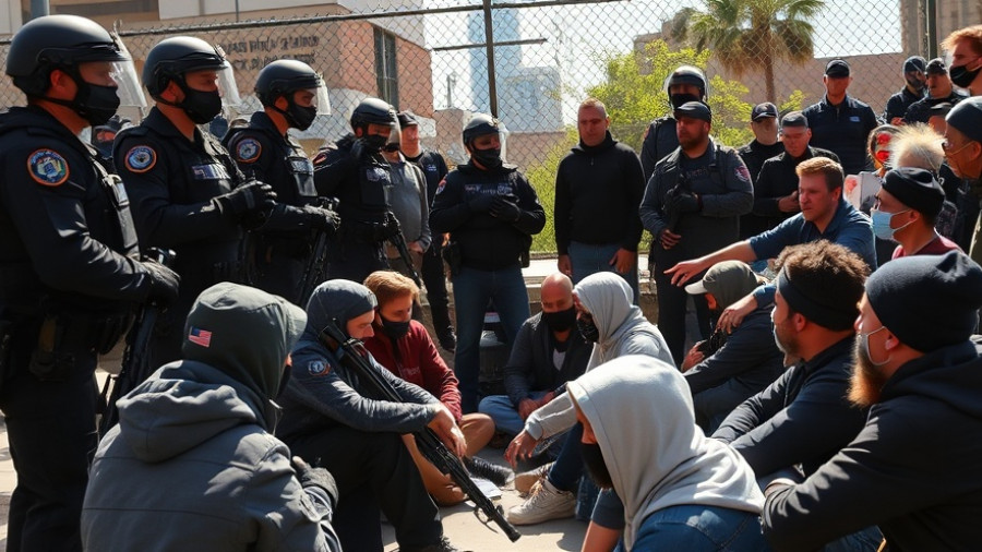 Activists and authorities in tense ICE detention protest scene.